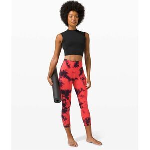 Lululemon Wunder Train High-Rise Crop 23" Wash Tie Dye Carnation Red Black 4